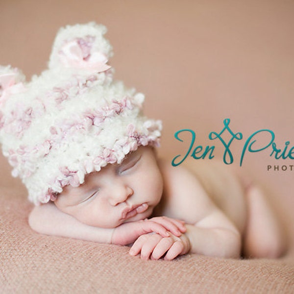 SALE Baby Hat, Newborn Baby Hat, Knit Baby hat, Newborn Photo Prop, Sweet Pink Baby Bear Hat, Girl Beanie Hat, Animal Hat