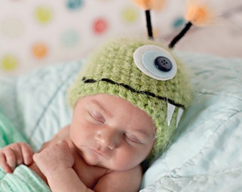 Baby Hat, Green Monster Newborn Baby Hat, Photography Prop, Baby Photo Prop, Little Monster