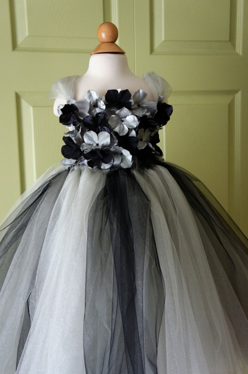 Flower girl dress Black and Silver tutu dress toddler tutu dress hydrangea top flower top
