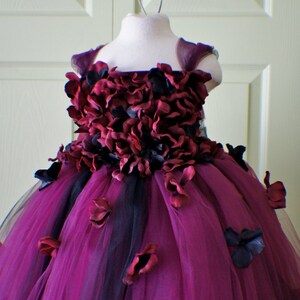 Flower girl dress Marsala Red Dress, Wine red tutu dress, flower top, hydrangea top, toddler tutu dress Cascading flowers image 5