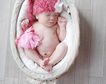Baby Hat, Newborn Hat, Knit Baby Hat, Baby Photo Prop, Baby Girl Hat, Newborn Photo Prop, Pink Stocking Hat