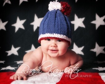 Newborn Baby Hat Photo Prop, Patriotic Hat, In Red, Blue and White Colors