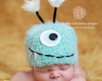 Baby Hat, Monster Hat, Newborn Photo Prop, Blue Monster Newborn Baby Hat, Knit Baby Hat Photography Prop