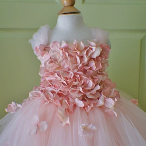 Flower girl dress Blush Pink Dress, Pink Blush Pink tutu dress, flower top, hydrangea top, toddler tutu dress Cascading flowers