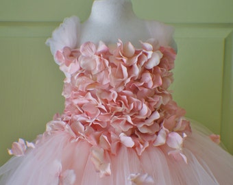 Flower girl dress Blush Pink Dress, Pink Blush Pink tutu dress, flower top, hydrangea top, toddler tutu dress Cascading flowers