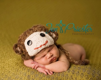 Baby Hat, Newborn Baby Hat, Lil' Monkey Hat, Newborn Photo Prop, Knit Baby Hat, Photography Prop