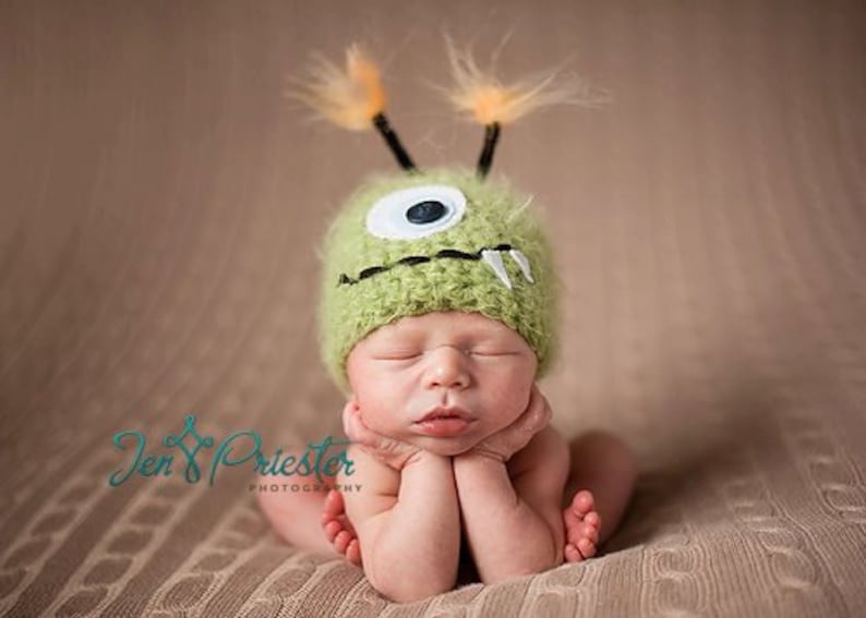 Baby Hat, Green Monster Hat, Newborn Baby Hat, Newborn Photo Prop, Photography Prop, Baby Photo Prop, Little Monster image 1