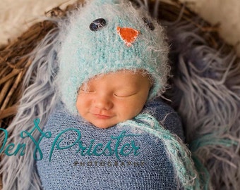 Baby Hat, Knit Newborn Hat, Photography Prop, Newborn photo prop, Blue Bird Baby Hat, Baby Photo Prop Little BlueJay Hat