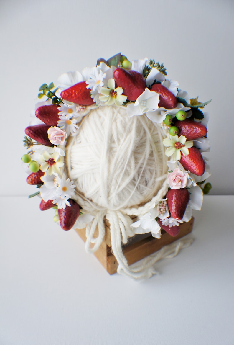 Flower Bonnet, Floral Bonnet, Garden Bonnet, Sitter Bonnet, Baby hat, Baby Photo Prop, Newborn Photo Prop, Knit Baby Bonnet, Baby Hat image 6