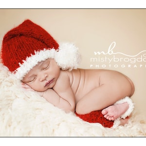 Santa Baby Hat, Newborn Photo Prop, Knit Baby Hat, Stocking Hat and legwarmers, Newborn Photo Prop, Photography Prop, Newborn Hat image 1