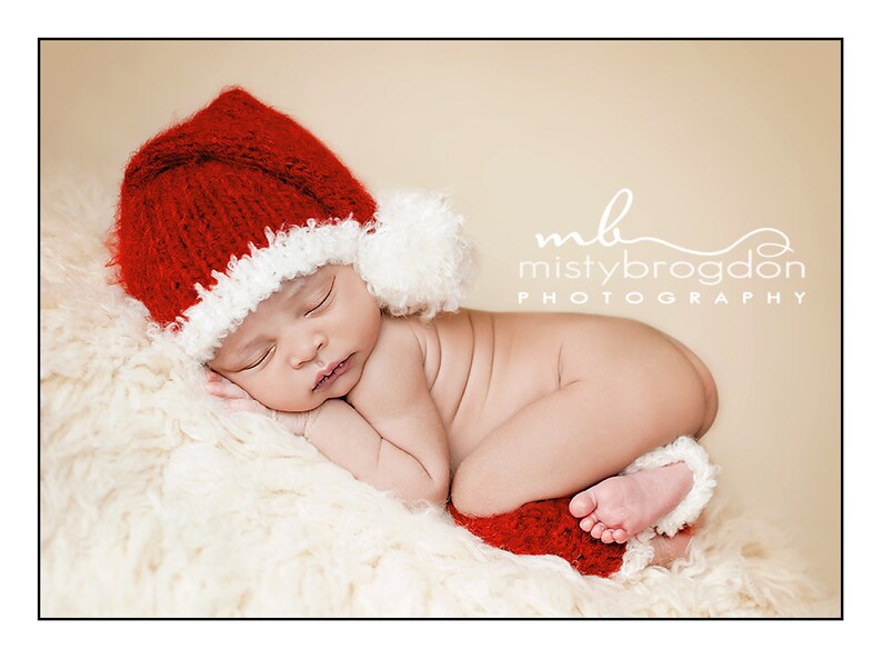 Santa Baby Hat, Newborn Photo Prop, Knit Baby Hat, Stocking Hat and legwarmers, Newborn Photo Prop, Photography Prop, Newborn Hat image 1