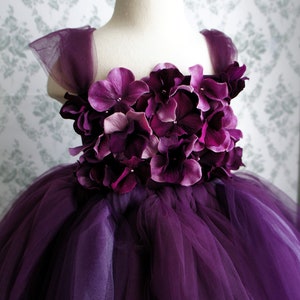 Flower girl dress Deep Purple and Lavender tutu dress, flower top, hydrangea top, toddler tutu dress image 2