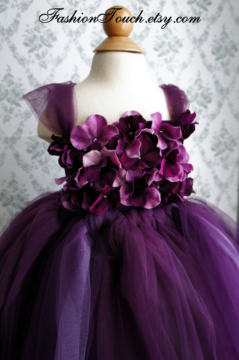 Flower girl dress Deep Purple and Lavender tutu dress, flower top, hydrangea top, toddler tutu dress image 2