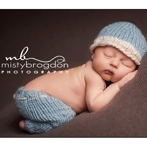 Baby Hat and Baby Pants, Newborn Hat, Newborn Photo Prop, Knitted britches, Newborn Knit Pants