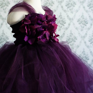 Flower girl dress Deep Purple tutu dress, flower top, hydrangea top, toddler tutu dress image 4