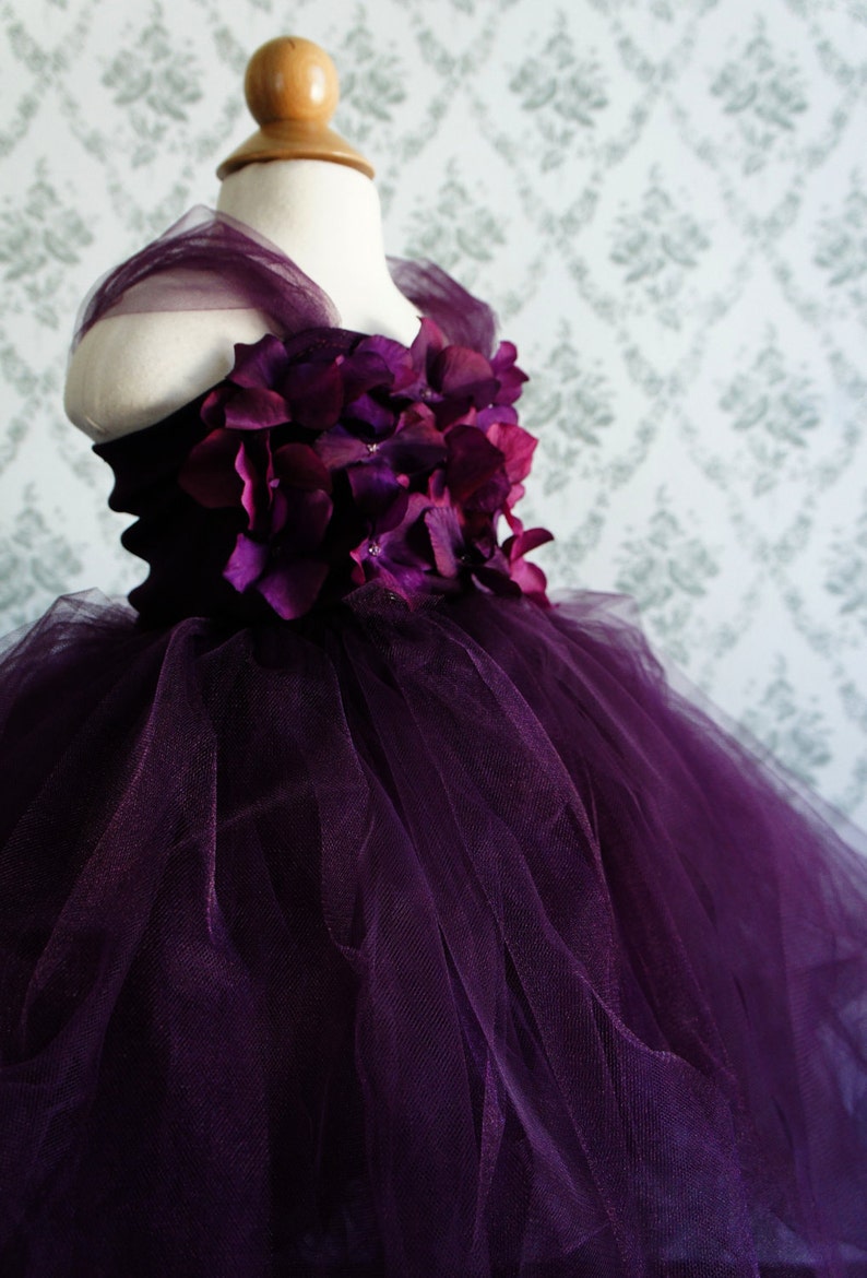 Flower girl dress Deep Purple tutu dress, flower top, hydrangea top, toddler tutu dress image 4