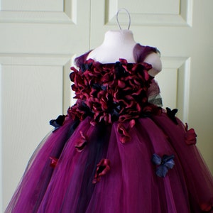 Flower girl dress Marsala Red Dress, Wine red tutu dress, flower top, hydrangea top, toddler tutu dress Cascading flowers image 1