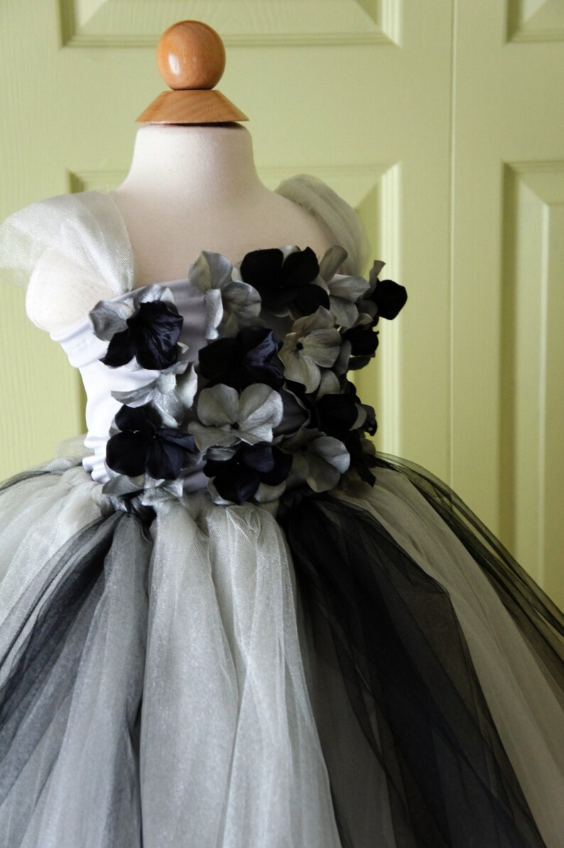 Flower girl dress Black and Silver tutu dress toddler tutu dress hydrangea top flower top