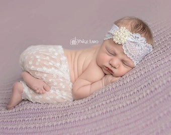 SALE Baby Headband, Lace Headband, Baby Headwrap, Hair Accessory, Girl Headband, Baby Photo Prop, White Baby Headband, Newborn Photo Prop