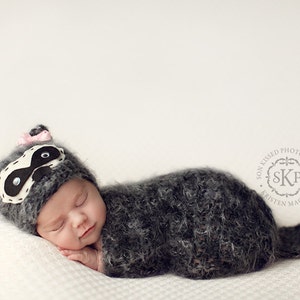Baby Hat Set, Newborn Hat Set, Newborn Photo Prop, Baby Raccoon hat set, Knit Newborn Hat, Baby Hat, Animal Hat