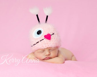 Baby Hat, Little Monster Hat, Pink Monster Newborn Baby Hat, Baby Photo Prop, Baby Girl Hat, Photography Prop