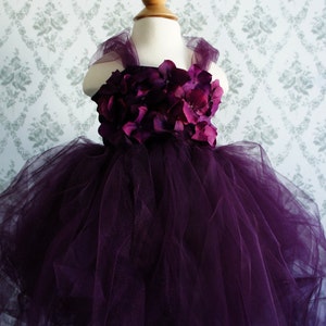 Flower girl dress Deep Purple tutu dress, flower top, hydrangea top, toddler tutu dress image 3