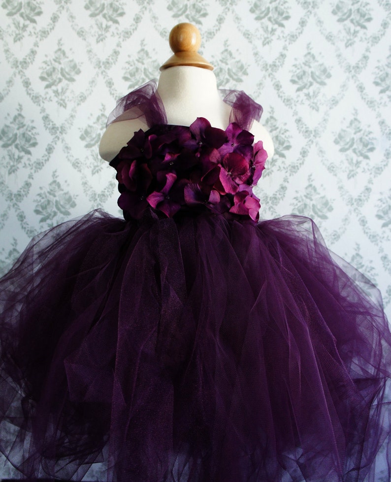 Flower girl dress Deep Purple tutu dress, flower top, hydrangea top, toddler tutu dress image 3