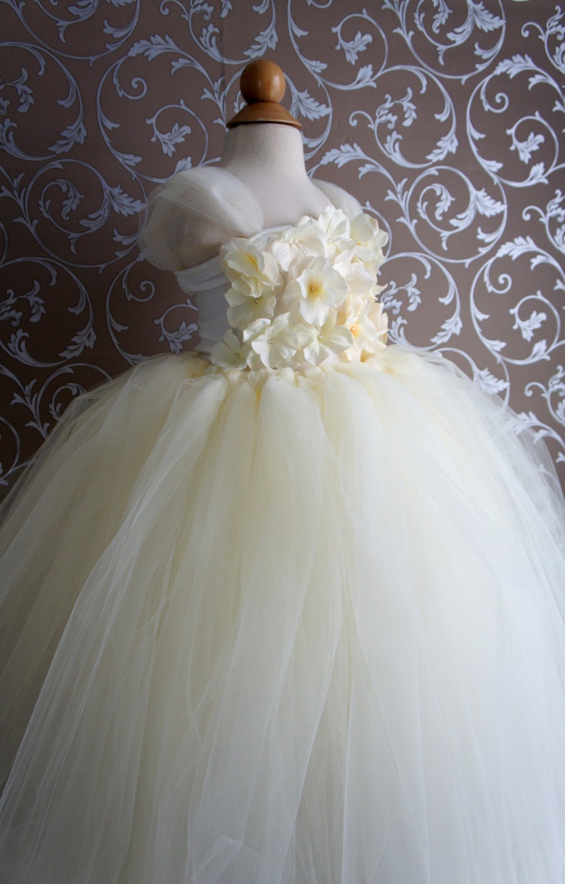 Flower girl dress Ivory tutu dress, flower top, baby tutu dress, toddler tutu dress image 4