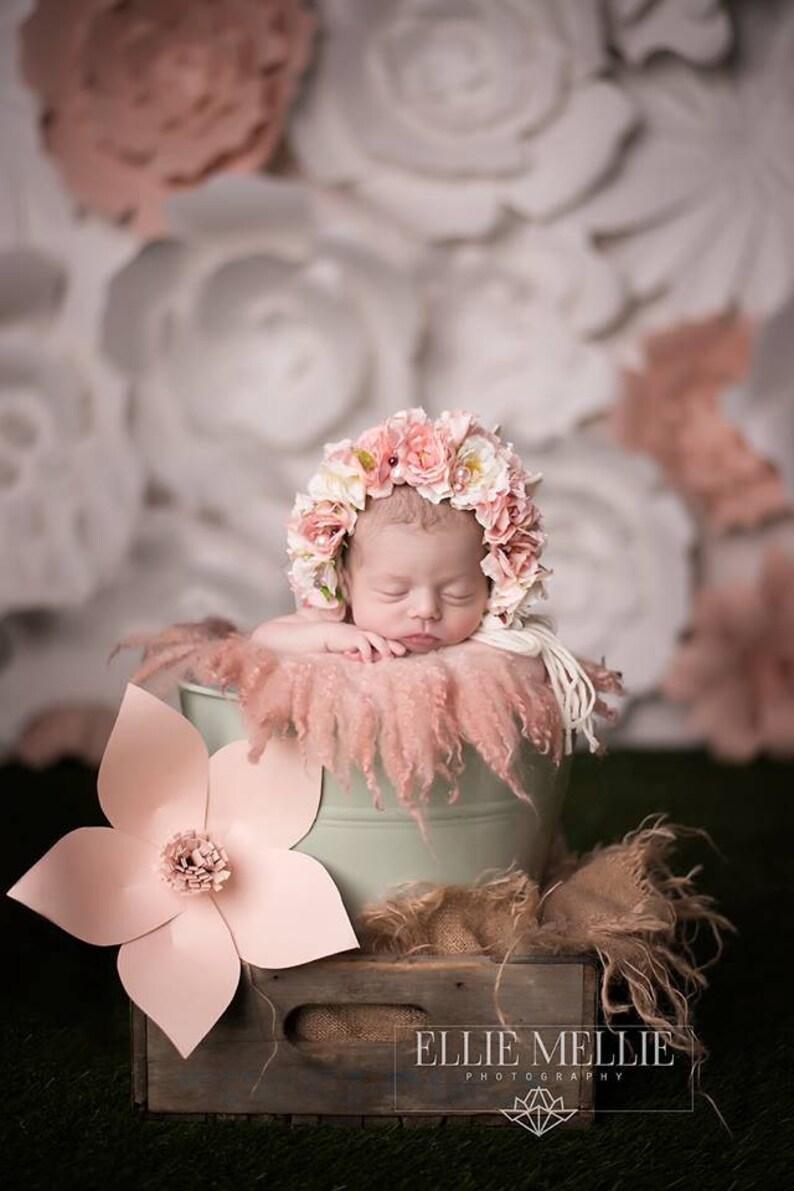 Flower Bonnet, Floral Bonnet, Garden Bonnet, Baby hat, Baby Photo Prop, Newborn Photo Prop, Knit Baby Bonnet, Baby Girl Hat, Baby Hat image 1