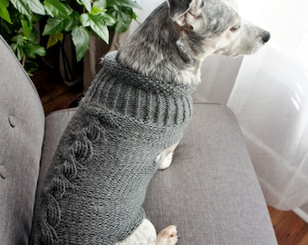 Gray Dog Sweater Cable Knit Dog Sweater Small Dog Sweater Chihuahua sweater Pet Sweater-Dog Warm Clothes Multiple sizes