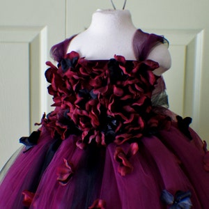 Flower girl dress Marsala Red Dress, Wine red tutu dress, flower top, hydrangea top, toddler tutu dress Cascading flowers image 4