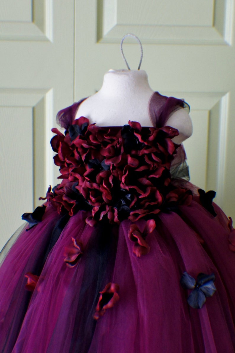 Flower girl dress Marsala Red Dress, Wine red tutu dress, flower top, hydrangea top, toddler tutu dress Cascading flowers image 4