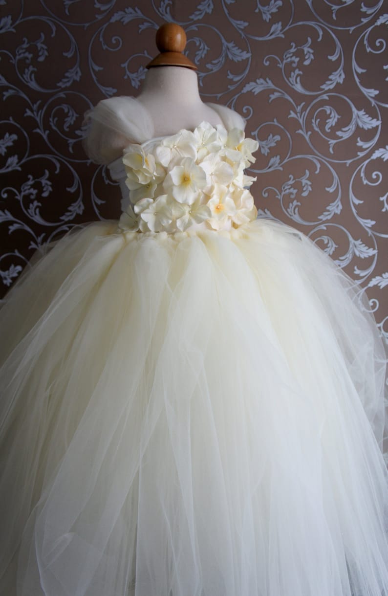 Flower girl dress Ivory tutu dress, flower top, baby tutu dress, toddler tutu dress image 1