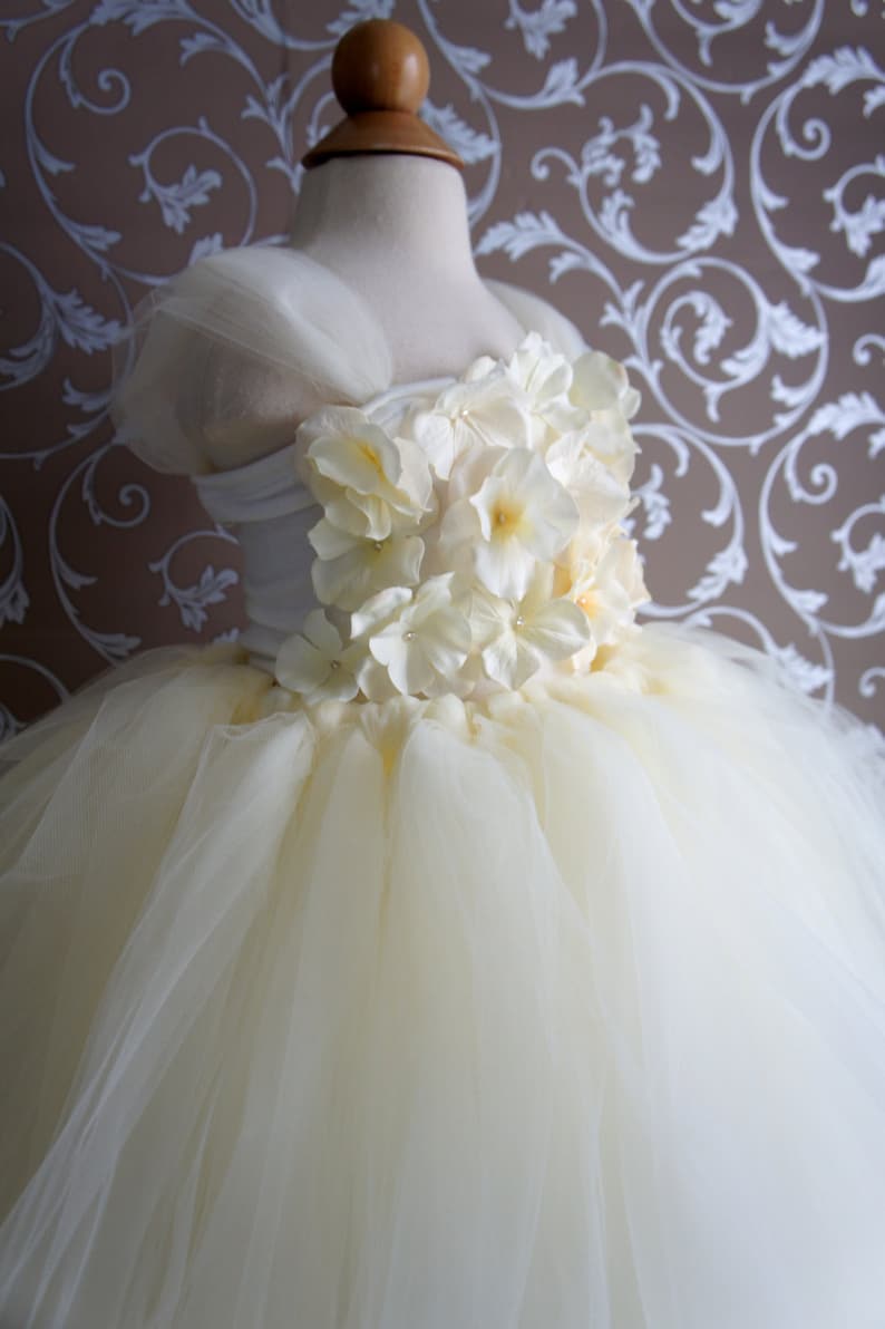 Flower girl dress Ivory tutu dress, flower top, baby tutu dress, toddler tutu dress image 2