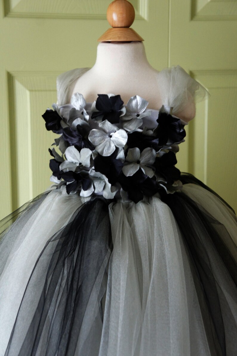 Flower girl dress Black and Silver tutu dress toddler tutu dress hydrangea top flower top