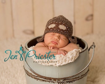 Knit Aviator Hat: Newborn Photo Prop, Non-Allergic Yarn