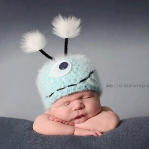 Baby Hat, Blue MonsterHat, Baby Photo Prop, Newborn Baby Hat, Knit Baby Hat Photography Prop