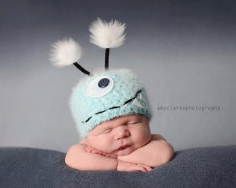 Baby Hat, Blue MonsterHat, Baby Photo Prop, Newborn Baby Hat, Knit Baby Hat Photography Prop