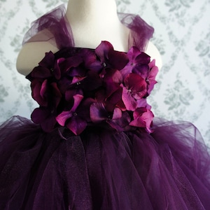 Flower girl dress Deep Purple tutu dress, flower top, hydrangea top, toddler tutu dress image 2