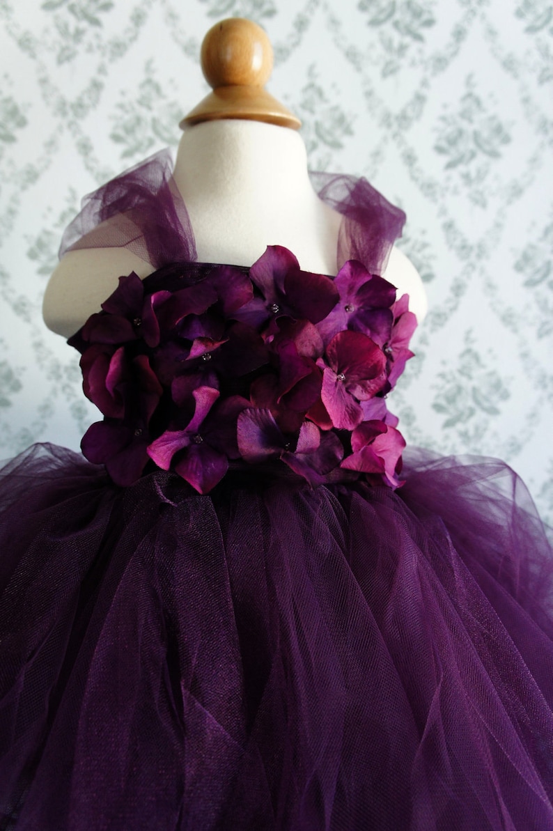 Flower girl dress Deep Purple tutu dress, flower top, hydrangea top, toddler tutu dress image 2