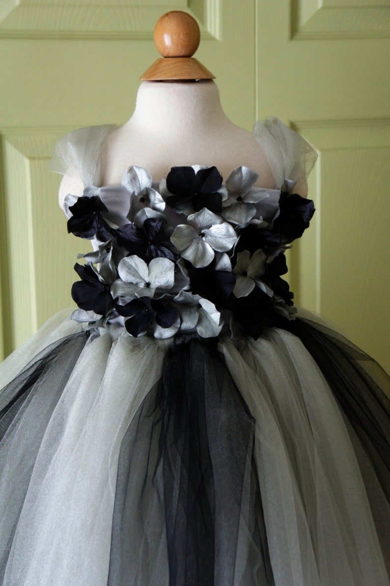 Flower girl dress Black and Silver tutu dress toddler tutu dress hydrangea top flower top
