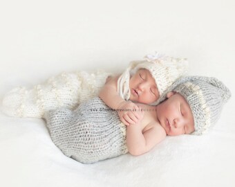 Baby Hats and Cocoons, Newborn Baby Hats Set, Triplet Hats, Baby Photo Prop, Stocking Newborn Baby Hats