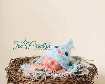 Baby Hat, Knit Newborn Hat, Photography Prop, Newborn photo prop, Blue Bird Baby Hat, Baby Photo Prop Little BlueJay Hat