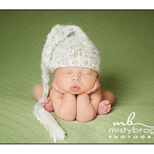 SALE Stocking Baby Hat, Newborn Photo Prop, Baby Hat, Newborn Hat, Ivory, Blue and Green image 1