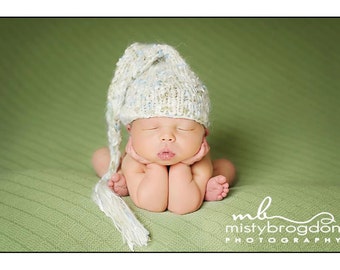 SALE Stocking Baby Hat, Newborn Photo Prop, Baby Hat, Newborn Hat, Ivory, Blue and Green