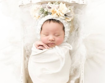 Flower Bonnet, Floral Bonnet, Garden Bonnet, Bear Bonnet, Sitter Bonnet, Fall Bonnet, Easter Bonnet, Baby Photo Prop Newborn Photo Prop,