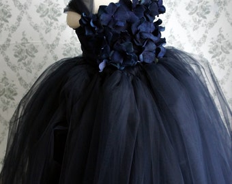 Flower girl dress, Navy Blue tutu dress, Girls Dress, flower top, baby tutu dress, toddler tutu dress