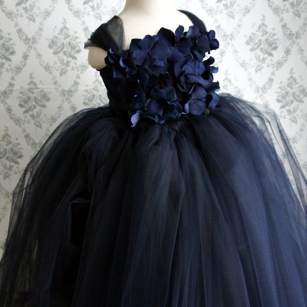 Flower girl dress, Navy Blue tutu dress, Girls Dress, flower top, baby tutu dress, toddler tutu dress