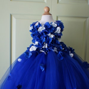 Flower Girl Dress, Tutu Dress, Photo Prop, Royal Blue and Ivory, Flower Top, Tutu Dress