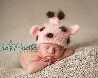 Baby Hat, Pink Giraffe Hat, Newborn Photo Prop, Newborn Baby Hat, Knit Newborn Hat, Baby Photo Prop